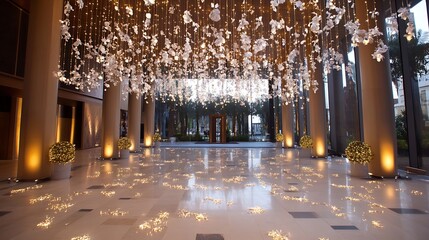 Aufkleber - Elegant venue adorned with floral decorations and ambient lighting creating a luxurious environment : Generative AI