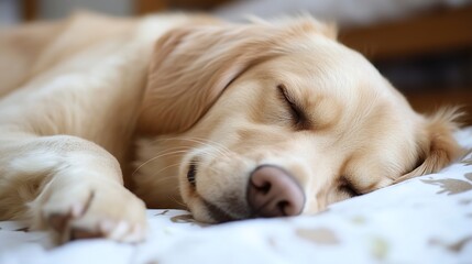 Aufkleber - Adorable Golden Retriever Puppy Sleeping Peacefully on a Cozy Bed with a Calm and Relaxed Expression : Generative AI