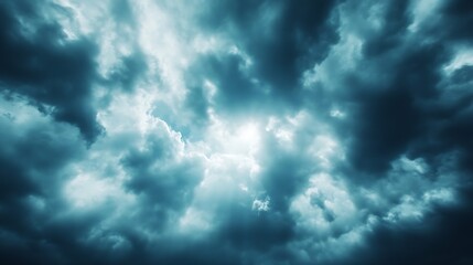 Poster - Dark storm clouds creating an intense atmosphere with rays of light shining through capturing nature's drama : Generative AI