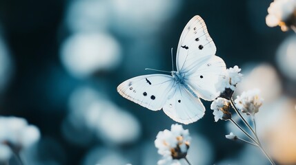 Poster - Delicate butterfly perched on white blossoms in a serene nature setting : Generative AI