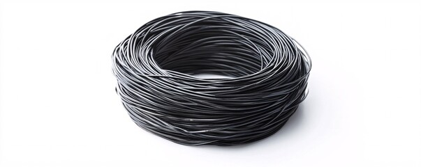 Poster - Coiled black electric cable wire on a white surface
