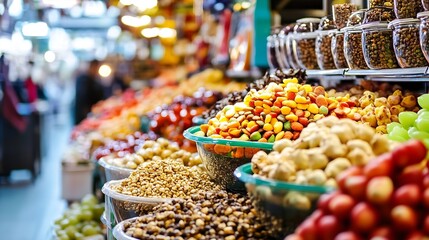 Poster - Colorful market display with a variety of vibrant fruits and nuts creating a feast for the eyes : Generative AI