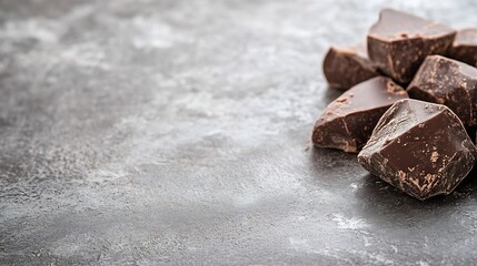 Poster - Delicious Dark Chocolate Pieces on Rustic Textured Background for Culinary Delights : Generative AI