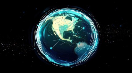 Leinwandbilder - A futuristic Earth with bright, glowing lines and dots representing worldwide internet connections.
