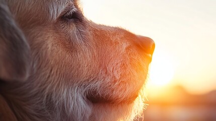 Poster - Golden retriever dog profile captured at sunset basking in warm golden light : Generative AI