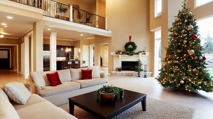 Aufkleber - Elegant Living Room Decorated for Christmas with a Beautiful Tree and Cozy Atmosphere : Generative AI