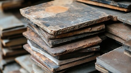 Aufkleber - Stacked rustic wooden planks creating an aesthetic display of texture and natural materials : Generative AI