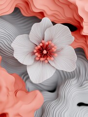 Poster - Abstract Flower, 3D Render, Coral Waves, Design