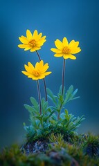 Poster - Alpine yellow flowers bloom, nature background