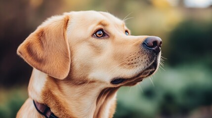 Aufkleber - Labrador retriever dog sitting outside enjoying the fresh air and sunshine : Generative AI