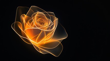 Wall Mural - Abstract rose design with glowing golden outlines on black