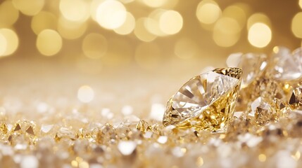 Poster - Shimmering diamonds and sparkling crystals on golden background creating a luxurious atmosphere : Generative AI