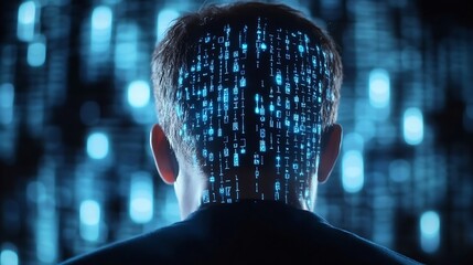 Leinwandbilder - Person with digital data projections on head symbolizing the concept of artificial intelligence : Generative AI