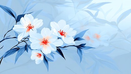 Wall Mural - Blue floral branch, serene background, wall art