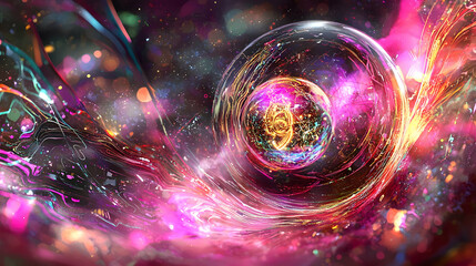Wall Mural - Abstract cosmic swirl, galaxy energy, vibrant colors, nebula background, digital art