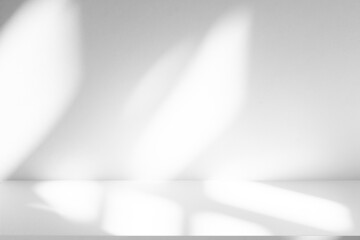 Fototapete - Wall interior background, studio and backdrops show products.with shadow from window color white and grey. background for text insertion and presentation produc
