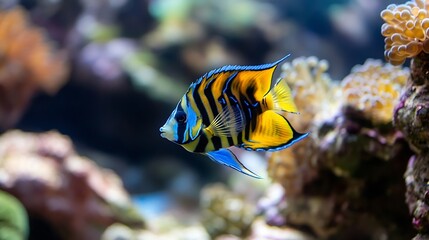 Poster - Vibrant and Striking Tropical Angelfish Swimming Gracefully in Clear Ocean Waters : Generative AI