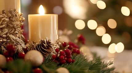 Aufkleber - Warm Candlelight and Seasonal Decorations Creating a Cozy Atmosphere for the Holidays : Generative AI