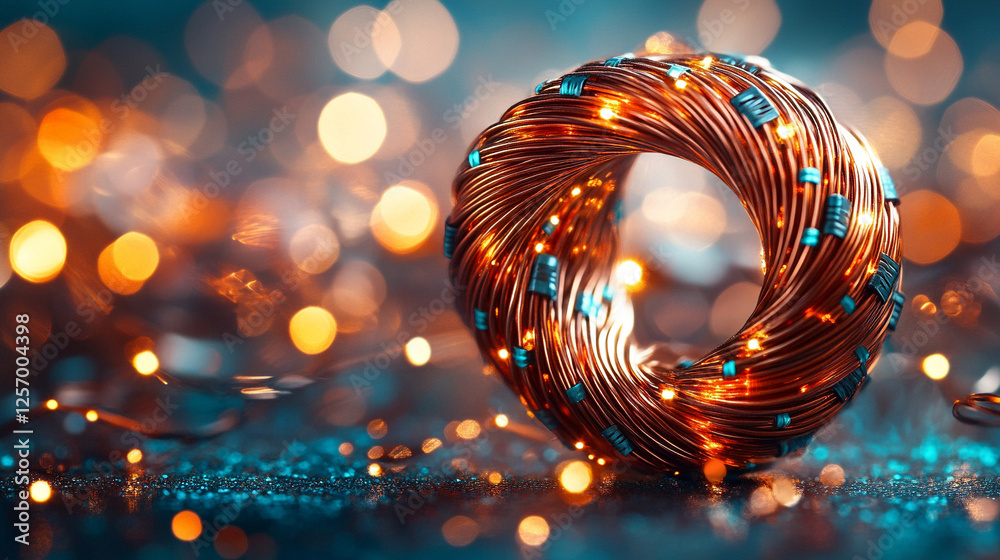 toroidal core inductor wrapped in tightly coiled copper wire symbolizes ...