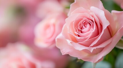 Poster - Stunning pink roses in soft focus creating an elegant and romantic floral arrangement for decor : Generative AI