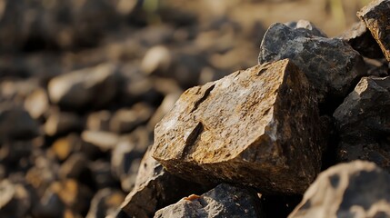 Aufkleber - Closeup view of rough textured rocks piled up creating an earthy and natural landscape scene : Generative AI