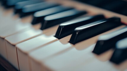 Poster - Close up of piano keys showcasing intricate details of black and white keys inviting musical creativity : Generative AI
