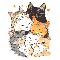 Poster - A Cluster of Contented Cats, An Adorable Feline Family Portrait