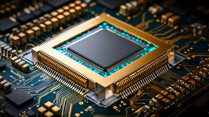 Poster - CPU processor close-up, circuit board, technology