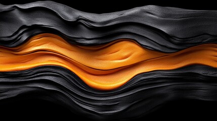 Poster - Abstract Wave Pattern in Black and Orange Textures on Dark Background