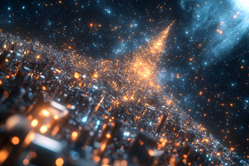 Poster - Futuristic city lightscape, cosmic background