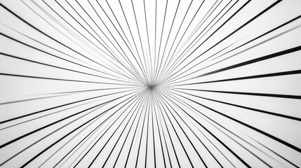 Wall Mural - Abstract black lines radiating from center on white background, creating a dynamic perspective effect.