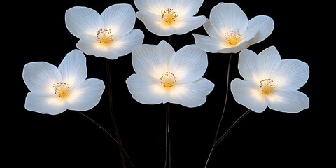 Canvas Print - Illuminated white flowers, dark background, studio shot, home decor