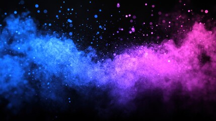 Wall Mural - Abstract blue and pink powder explosion on black background with sparkles.