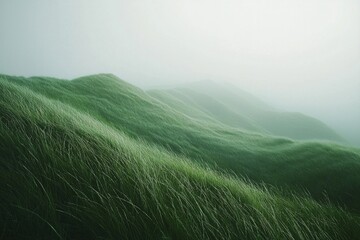 Wall Mural - Green hills, grassy field, soft lighting, minimalism