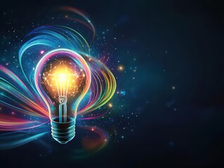Fototapete - Light bulb emitting colorful lines in a creative and artistic representation of ideas and inspiration