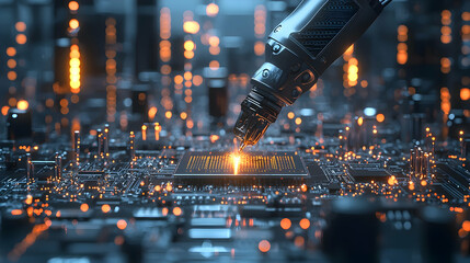 Poster - Robotic arm installing chip on circuit board