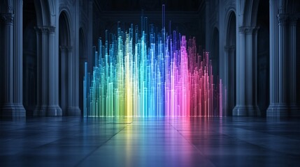 Poster - colorful neon-infused vr cityscape, towering futuristic spires, floating holograms, endless cyber pa