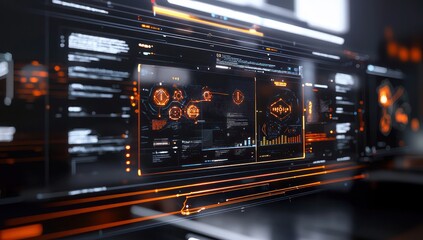 Poster - Digital interface glowing with vibrant holographic connections , AI-driven structured information flow.