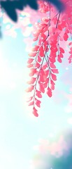 Poster - Pink floral branch, soft sky, design