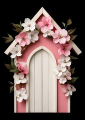 Canvas Print - Pink floral cottage door spring design element