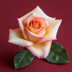 close-up of a rose with glowing edges on a dark red canvas