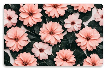 Sticker - Pink flowers, green leaves, flatlay, background, design