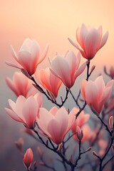 Canvas Print - Pink Magnolia Blossoms Sunset Garden Spring