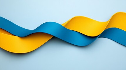 Poster - Curved Blue and Yellow Ribbons on Soft Blue Background