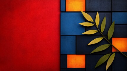 Poster - Colorful Abstract Composition with Leaf on Textured Background