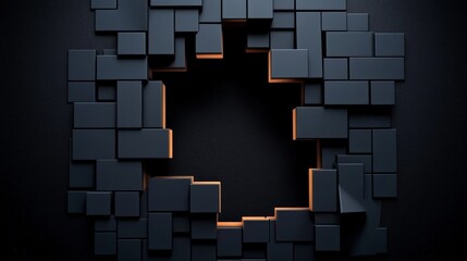Fototapete - Abstract 3D Block Pattern with Illuminated Center Space
