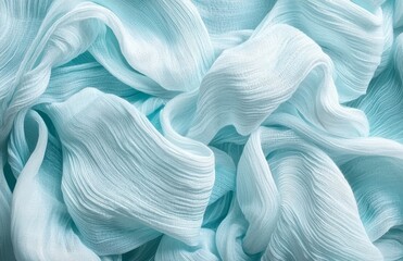 Poster - flowing light blue fabric textiles studio setting close-up photography soft textures elegant design