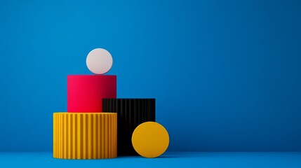 Poster - Colorful Geometric Shapes Stacked on Bright Blue Background