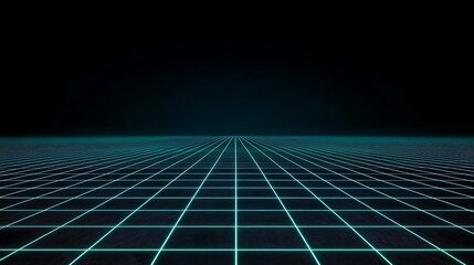 Poster - A Futuristic Grid Landscape with Neon Lines and a Dark Background
