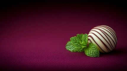 Wall Mural - Striped chocolate truffle, mint, dark background